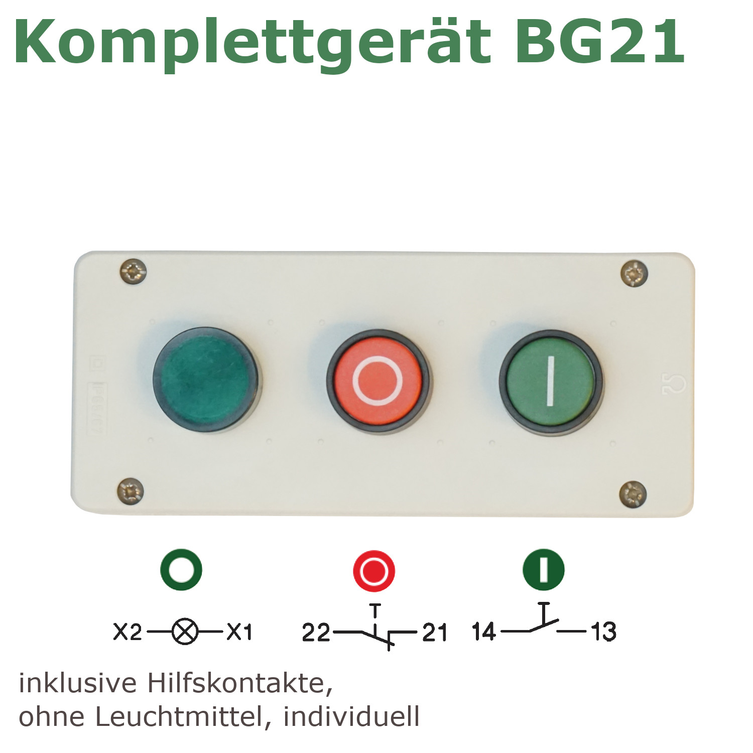 BG21-Befehlstasten I und O für Ein und Aus im IP65 Gehäuse mit Meldeleuchte
