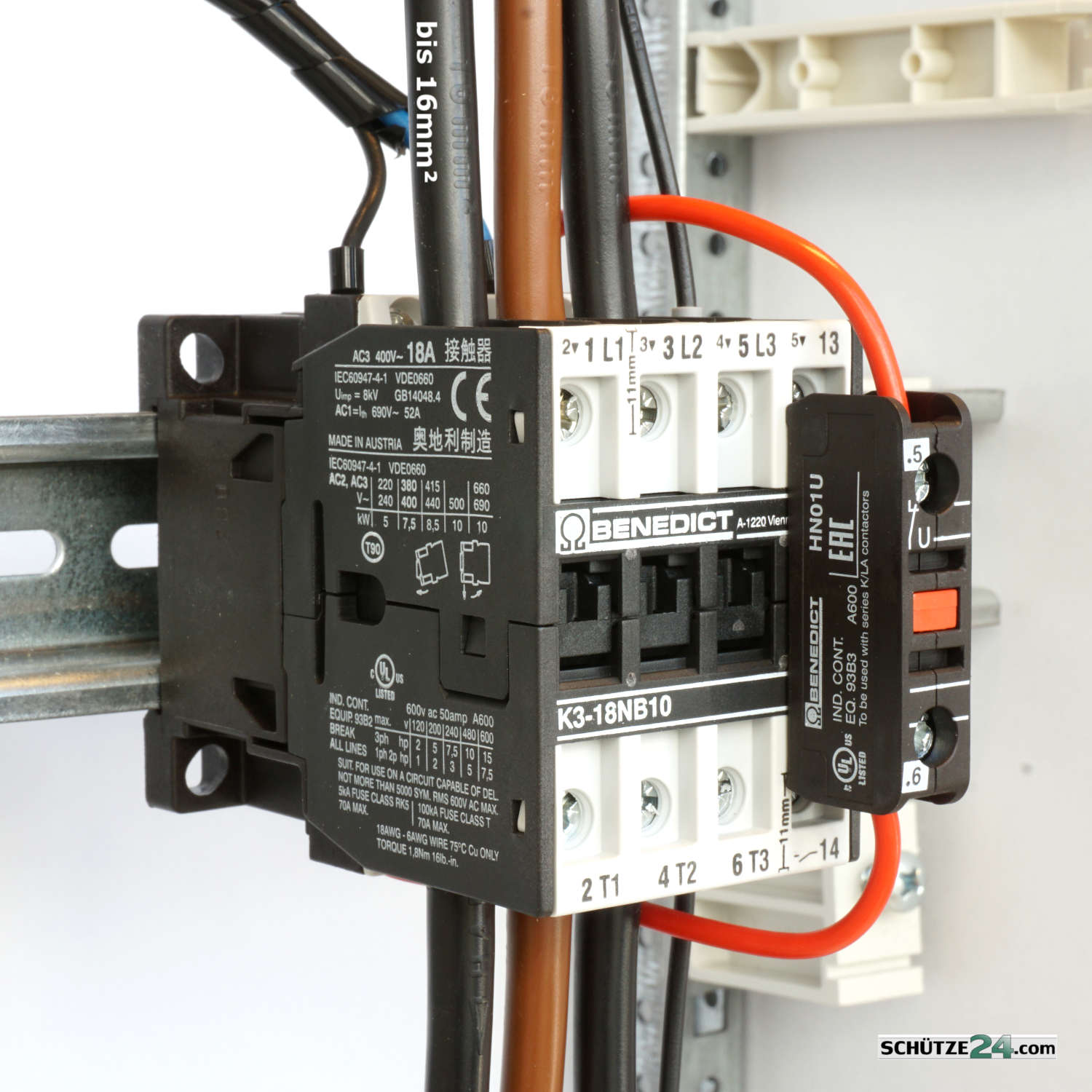 K3-18NB10 mit DC-Spule für bis zu 16mm² Hauptleitungen