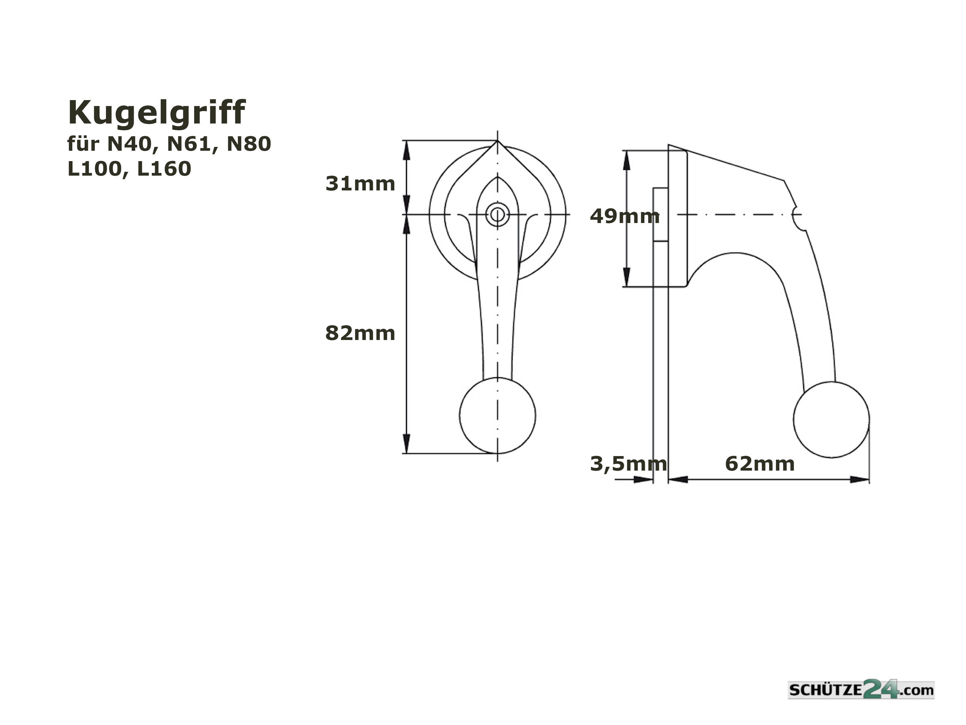 H1526 Kugelgriff Abmessungen