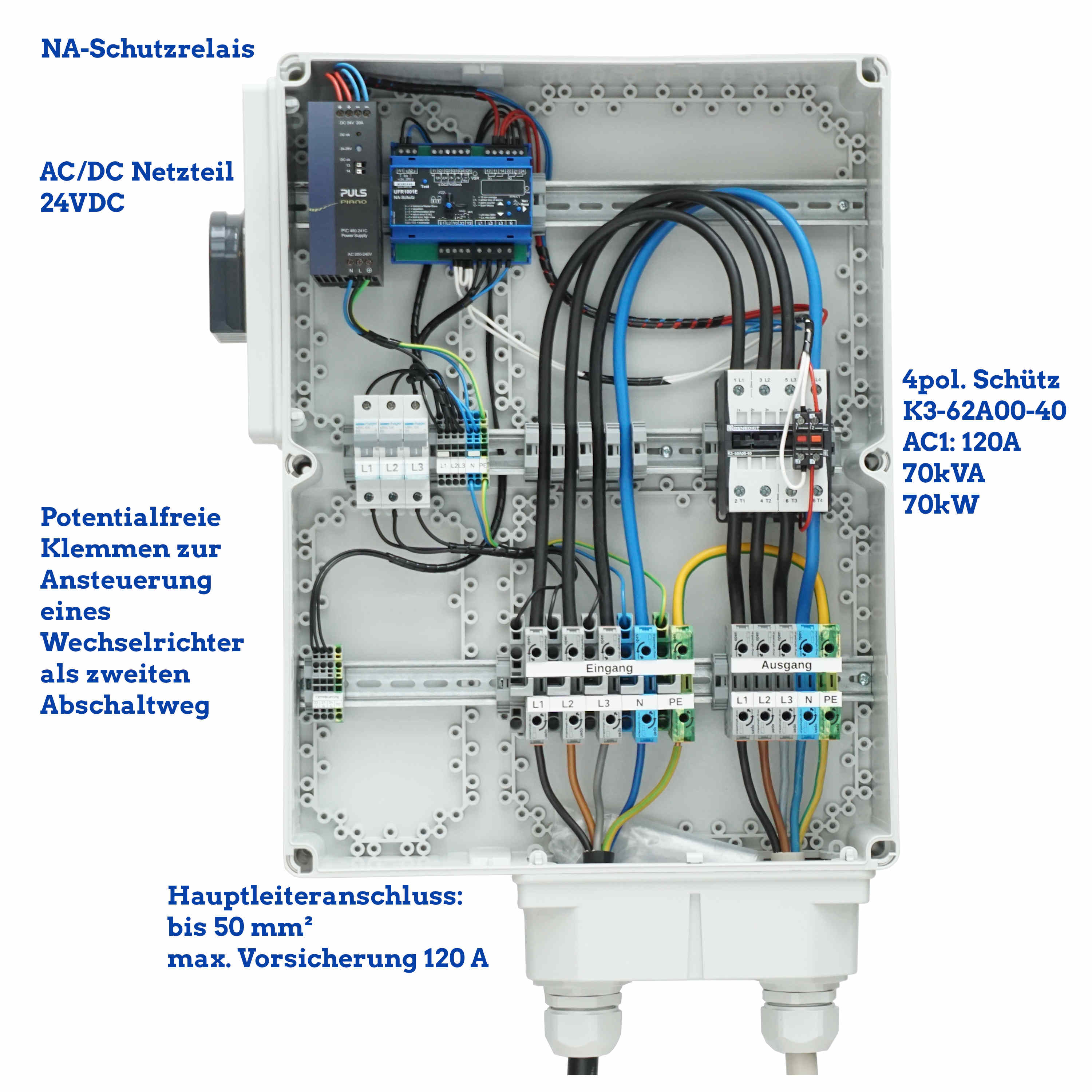 NA-Schutz 70 kW 70 kVA 120 A mit 1 Schütze