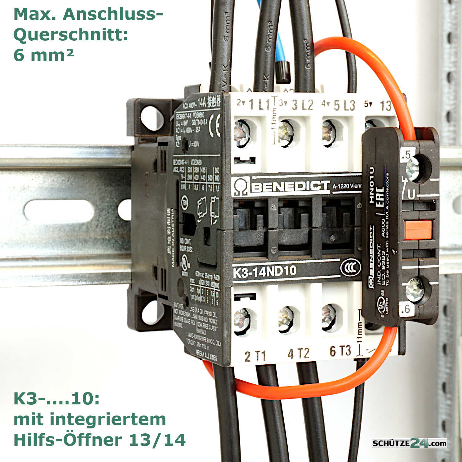 K3-14ND10= mit Doppelwicklungsspule und integrierten Schließer-Hilfskontakt